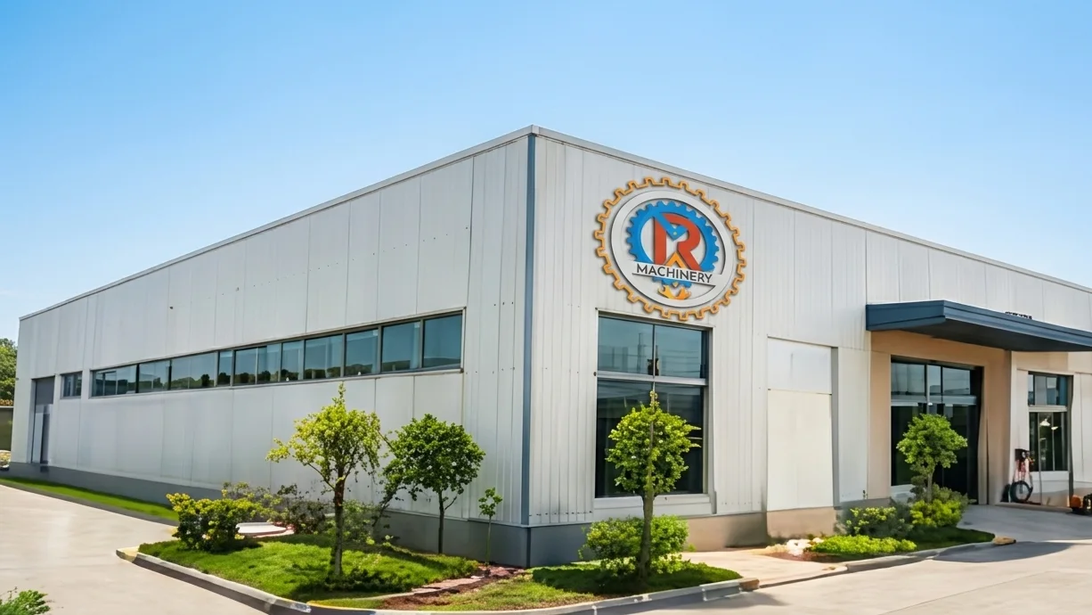 Ram Machinery manufacturing facility with the company logo on the building